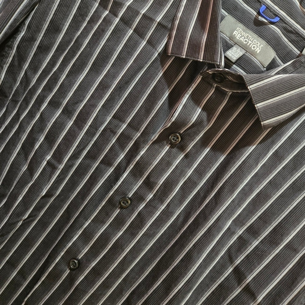 Kenneth Cole Black & Gray Men's Large Modern‎ Striped Slim Fit Stretch Shirt